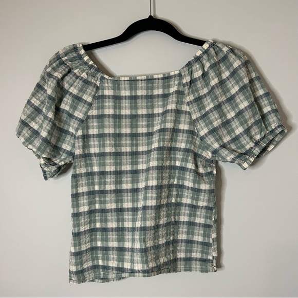 Madewell Plaid Puff-Sleeve Ruched Bodice Top - Picture 3 of 8